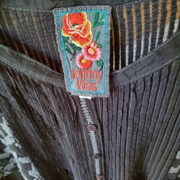 Johnny Was Embroidered Button Front Sz. M Long Sleeve Dress Tunic - Picture 6 of 12